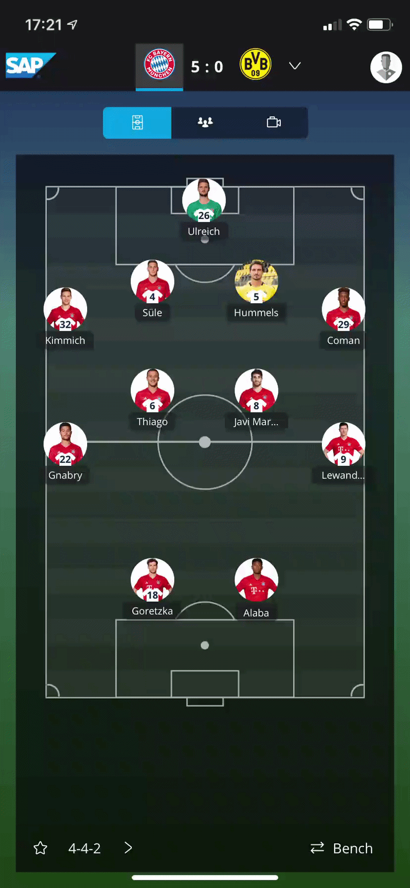 Match Insights mobile view — animated